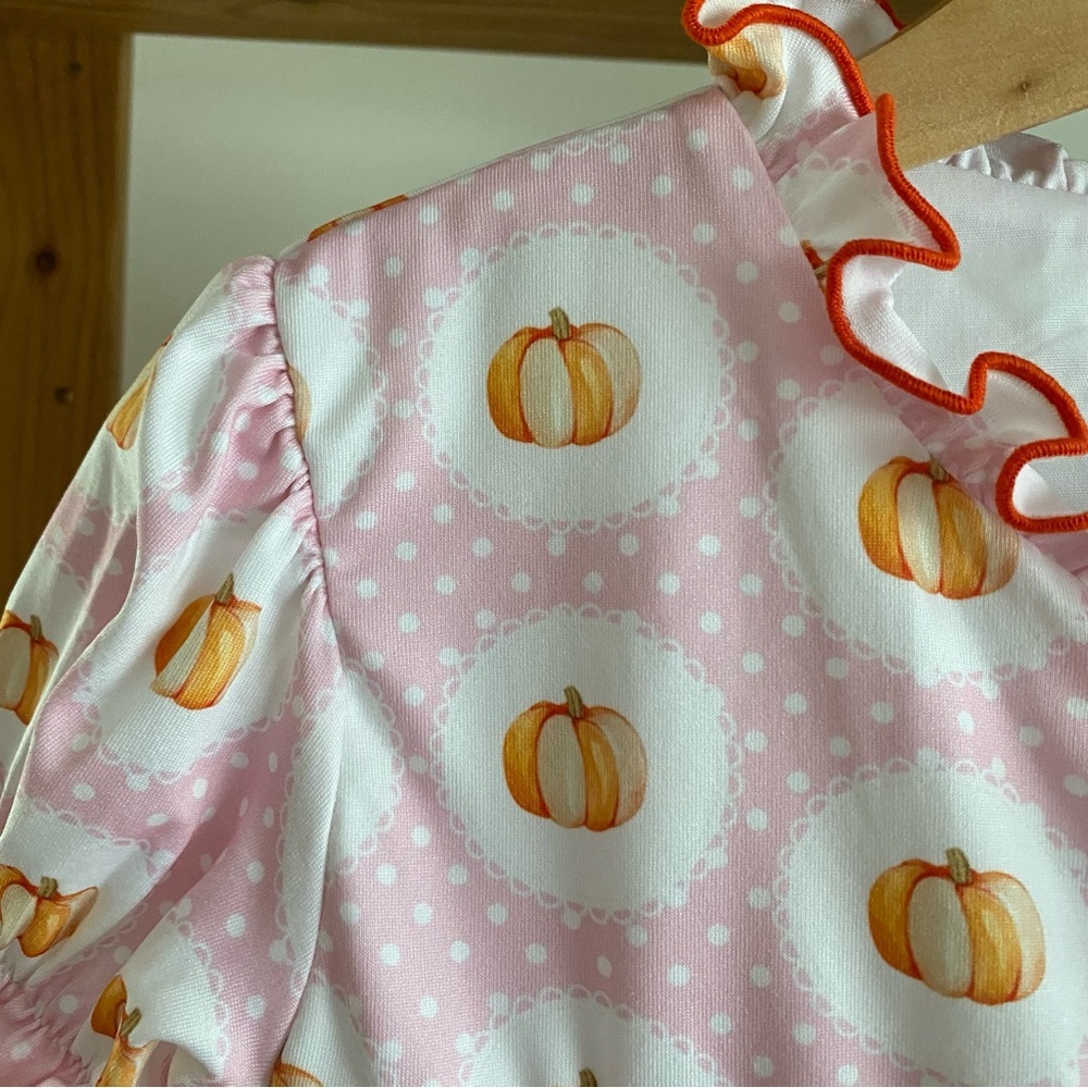 Southern Taters Pink Orange Pumpkin Ruffle Dress 4t - Picture 8 of 16